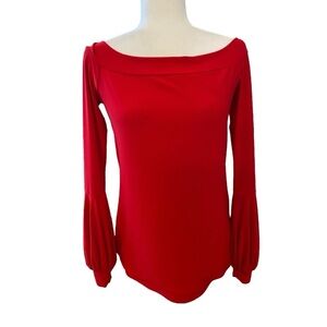 Joseph Ribkoff Red Long Sleeve Stretch Off Shoulder Blouse